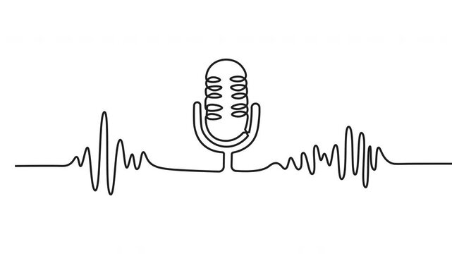 Animated Continuous Single Line Microphone and Headphones Podcast Concept Line Art Animation
