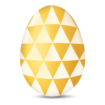 Easter egg dyed in golden color with pattern on white background