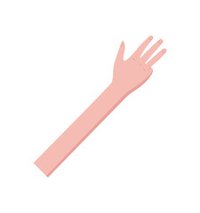 Flat drawing of a cartoon hand with raised palm and four fingers extended. Bare human hand gesture for number four with visible palm and wrist. Simple isolated icon for count math concepts.