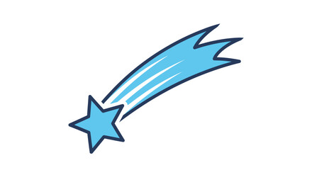 Dynamic Blue Shooting Star Icon with Trail, Symbol of Wish and Success on Isolated White Background