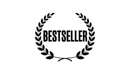 Obraz premium Bestseller Laurel Wreath Icon with Text, Symbol of Achievement and Success on Isolated White Background