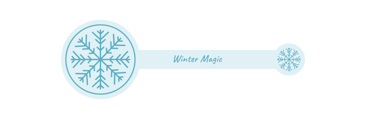 Blue snow flake sticker label with winter line style. Cool seal element for box lid and christmas decoration. Blue illustration adds seasonal touch, ideal as label for festive packaging or product