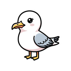 Obraz premium Cute cartoon seagull bird standing isolated on white background vector illustration