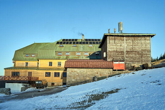 Strzecha Akademicka Mountain Hut in the Karkonosze Mountains in Winter