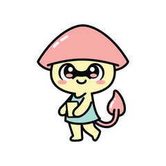 Obraz premium Cute cartoon mushroom character holding chili pepper smiling happy isolated illustration