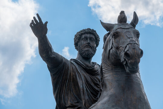 Bronze equestrian statue, raised hand
