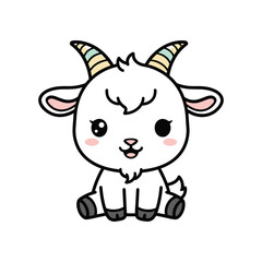 Adorable Cartoon Goat with Rainbow Horns Sitting Cute Illustration