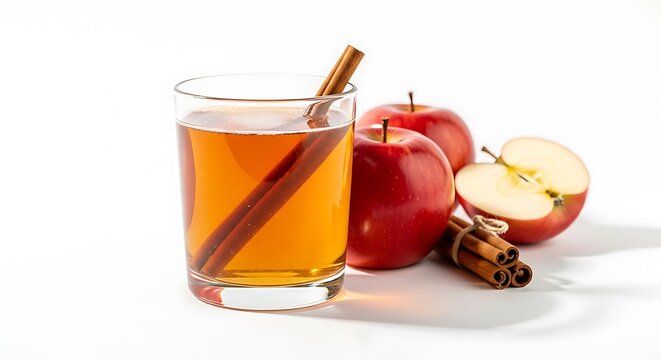 Glass of Apple Cider with Cinnamon and Fresh Apples