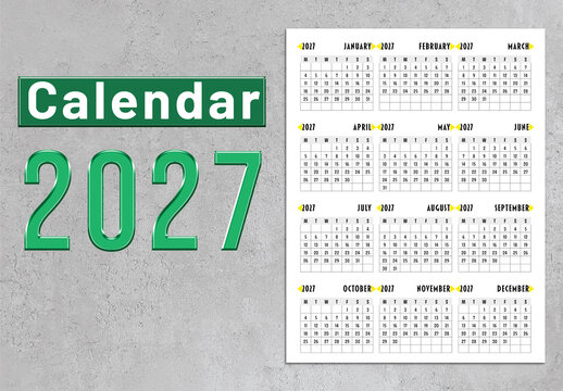 Calendar for 2027 design layout template