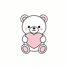 Obraz premium Cartoon teddy bear holding a pink heart for valentine's day 