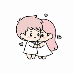 Obraz premium Cute couple embracing in gentle hug with hearts for valentine's day 