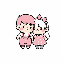 Obraz premium Young couple holding hands and smiling in pink outfits for Valentine's Day 