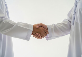Muslim Men Shaking Hands After Eid Prayer Greeting