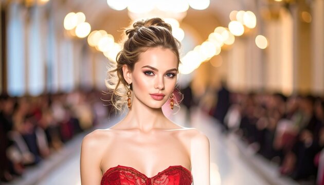Junge Frau als Model bei exklusiver Fashion Show