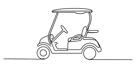 Continuous single line drawing of a golf cart on a white background in minimalist style © Badhon_Art Gallery
