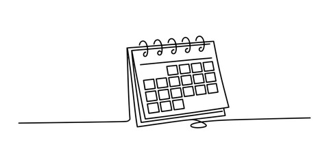 A single continuous line art drawing of a desk calendar representing time management and scheduling