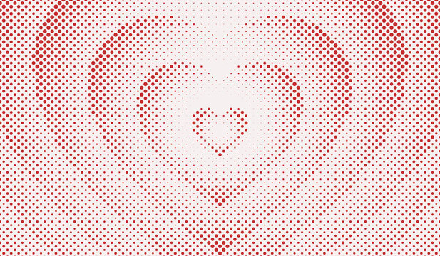 Heart comic. Hearts dot background. Pink halftone dots fade border. Cute pop art halfton. Fading pattern. Cartoon love patern. Faded groovy texture. Fades hearth. Effect gradient. Vector illustration