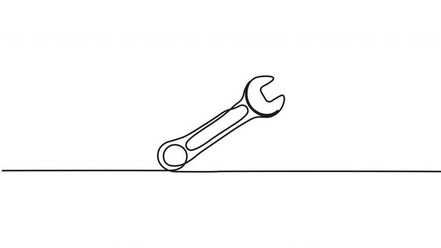 Adjustable wrench, line drawing, tool icon, minimalist design