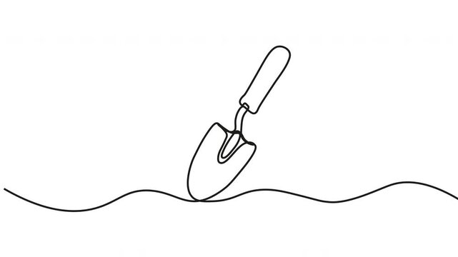 Continuous One Line Continuous line drawing shovel, digging tool, gardening equipment, minimalist icon