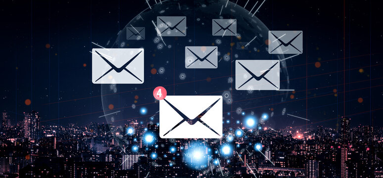 An email inbox with a new message notification alert. A concept of digital communication, correspondence, and unread electronic mail. Motif