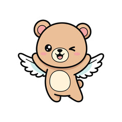 Fototapeta premium Cute cartoon teddy bear angel with wings flying isolated on white background