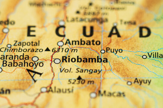 Macro atlas map showing Riobamba volcanic region in Ecuador.