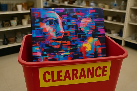 Abstract painting for sale in red clearance bin