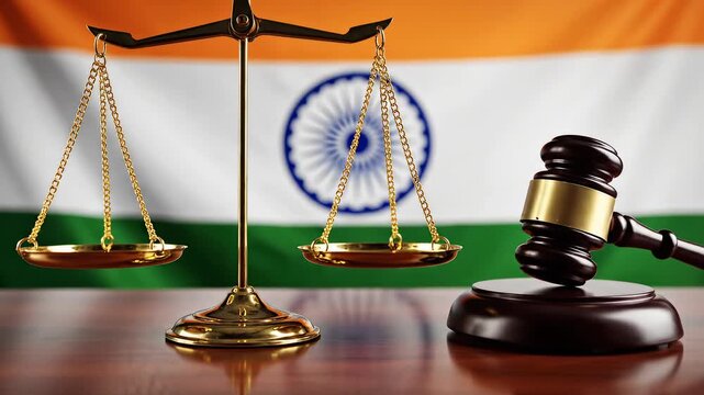 Scales of justice with Indian flag