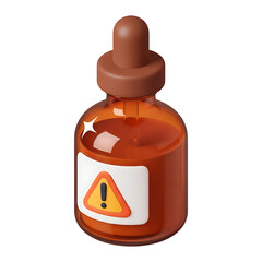 Orange glass dropper bottle with warning triangle label and brown cap for hazardous chemical and safety alert concept