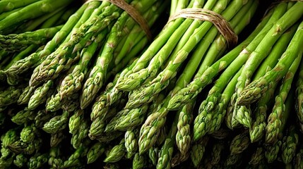 Asparagus provides delicious healthy food, showing fresh green spears bundled together for organic nutrition and cooking, representing wellness, diet, and gourmet cuisine
