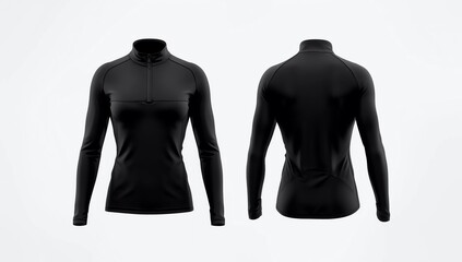 Blank womens black sweatshirt with long sleeve, front and back view, isolated on white background. Pullover mockup for design