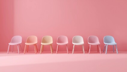 Modern pink and white chairs standing in pink room