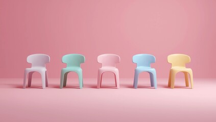 Modern pink and white chairs standing in pink room