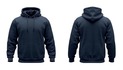 Blue female hoodie sweatshirt with long sleeve, women hoody with hood for your design mockup for print, isolated on white background. Template sport pullover front and back view