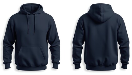 Blue female hoodie sweatshirt with long sleeve, women hoody with hood for your design mockup for print, isolated on white background. Template sport pullover front and back view