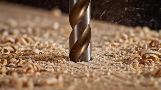 Metal drill bit cutting wood