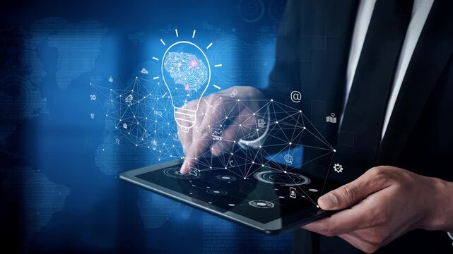 AI innovation with neural network and digital transformation. AI innovation drives automation, powers ideas, AI innovation enhances SEO, and AI innovation enables global connection. Marrow
