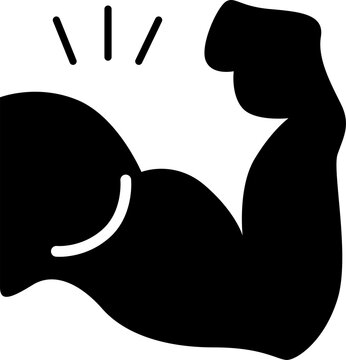 Flexed bicep showing strength and muscle power in a simple icon design isolated on transparent background