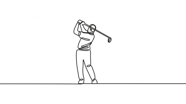 Golf, golfing, line art, continuous one line drawing, golfer swinging