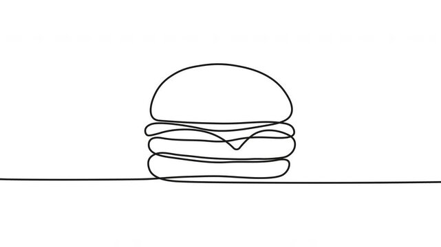 Continuous line drawing hamburger, simple food illustration, black line art, minimalist design