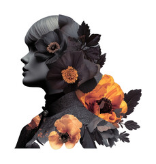 Fototapeta premium PNG Floral silhouette portrait art.
