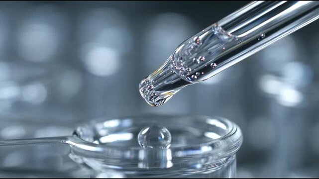 Laboratory Pipette Dropping Liquid into Glass Container.