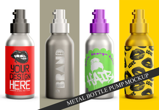 Cosmetic Metal Pump Bottle Mockup PSD &ndash; Skincare Packaging with Editable Label