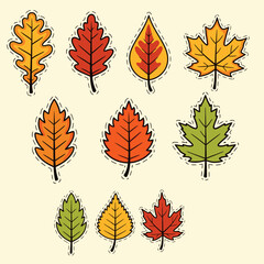 Obraz premium Vibrant Cartoon Leaves in Various Autumnal Colors.