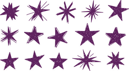 Obraz premium Collection of purple star shapes with varying designs on white background