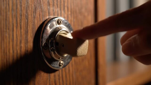 Closeup of a wooden door lock