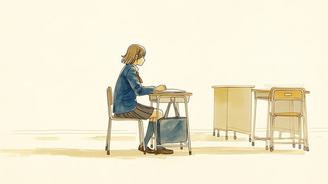 進学塾で真剣に勉強に取り組む学生の姿を描いたイラスト。高校受験・大学受験・学習塾・予備校・夜間学習・集中学習・教育現場・自習・模試対策など幅広い用途に対応。