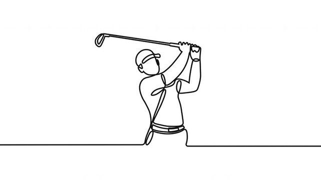 Golf, golfer, swinging, one line art, minimalist illustration, black and white
