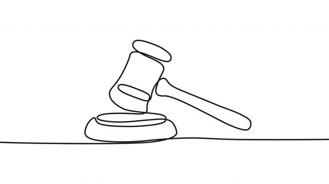 Continuous line drawing, gavel and sound block, simple minimalist illustration