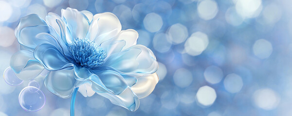Obraz premium Elegant abstract background with blue flower and sparkling bubbles .